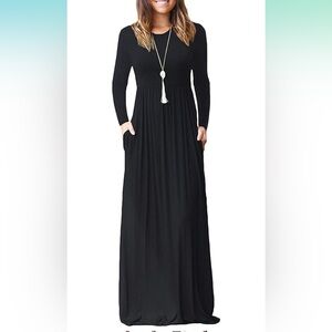 Long Sleeve Black Maxi Dress - Medium